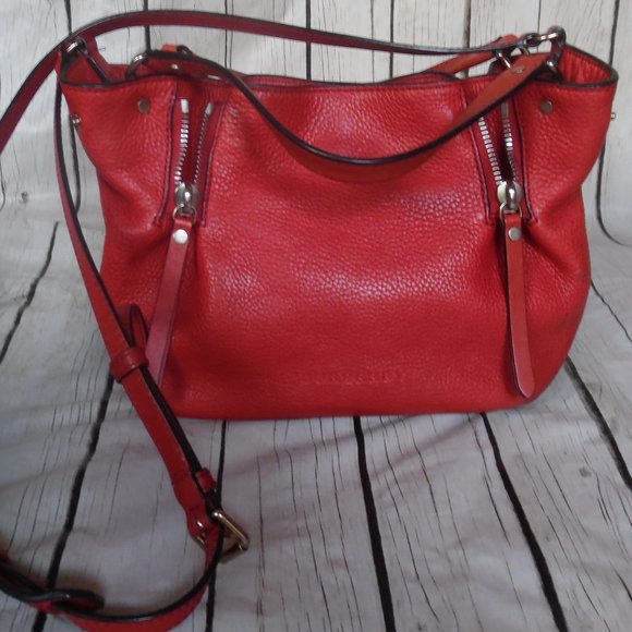 Burberry Medium Red Maidstone Check Calfskin Canvas Tote Crossbody Purse Bag - Picture 12 of 16